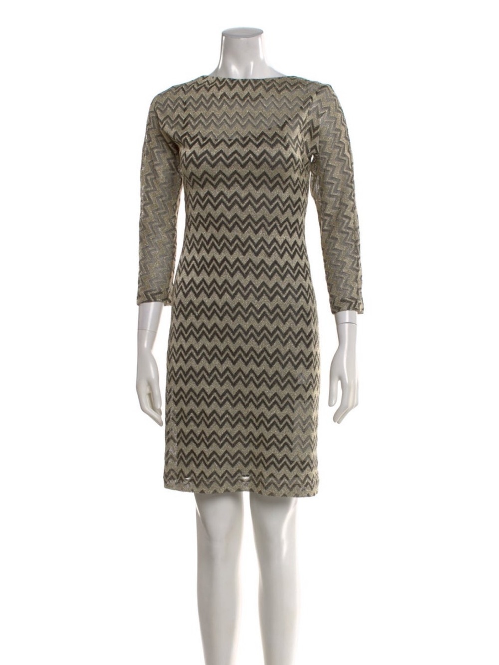 M Missoni Shift Dress Gold Metallic Glitter
Long Sleeve Chevron Knit Zig Zag 10